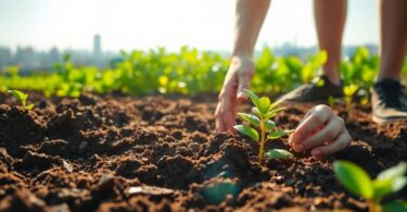 Person digging, finding a glowing seedling in soil.