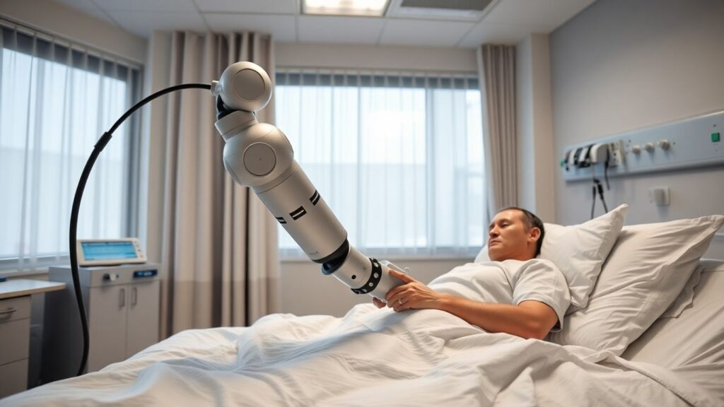 Robot arm helping patient in Australian hospital.