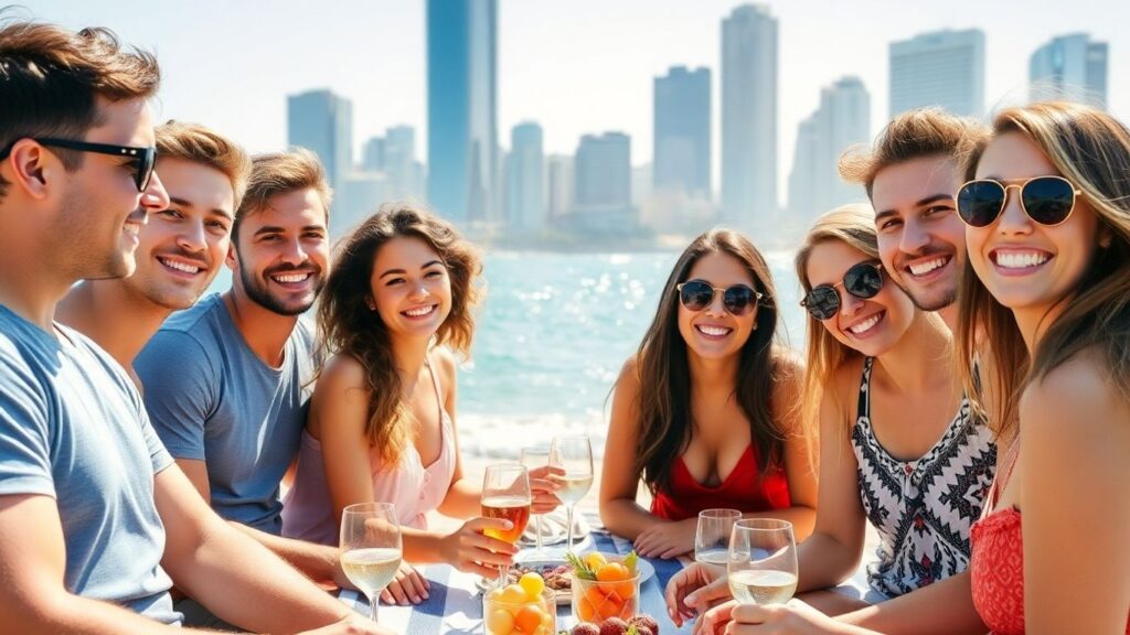 Happy Aussie couples enjoying outdoor dates
