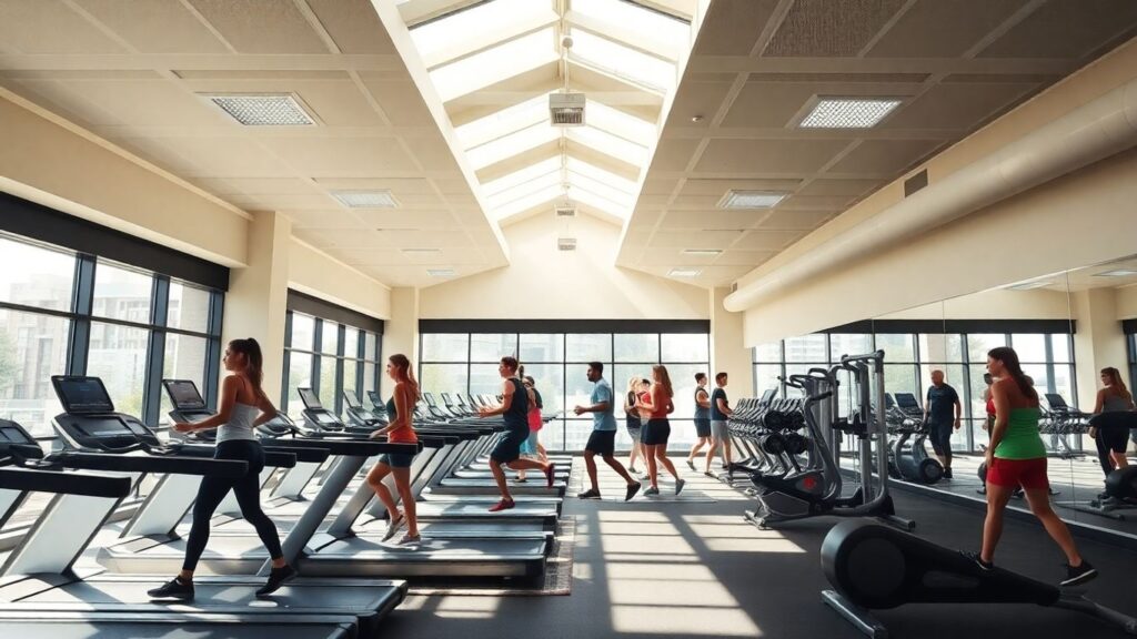Modern Melbourne gym with people exercising.