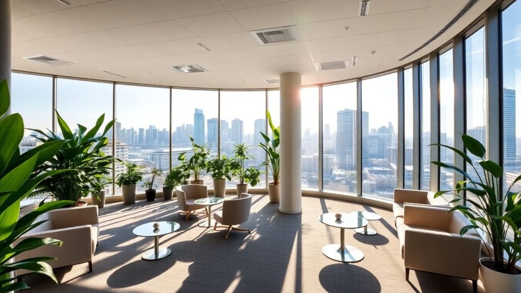 Modern Sydney office interior with city views.