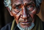 Indigenous Australian elder's face, connection to country