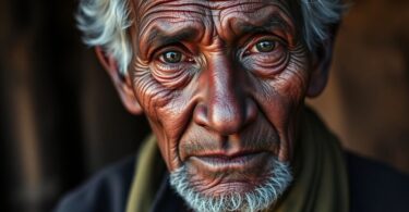 Indigenous Australian elder's face, connection to country