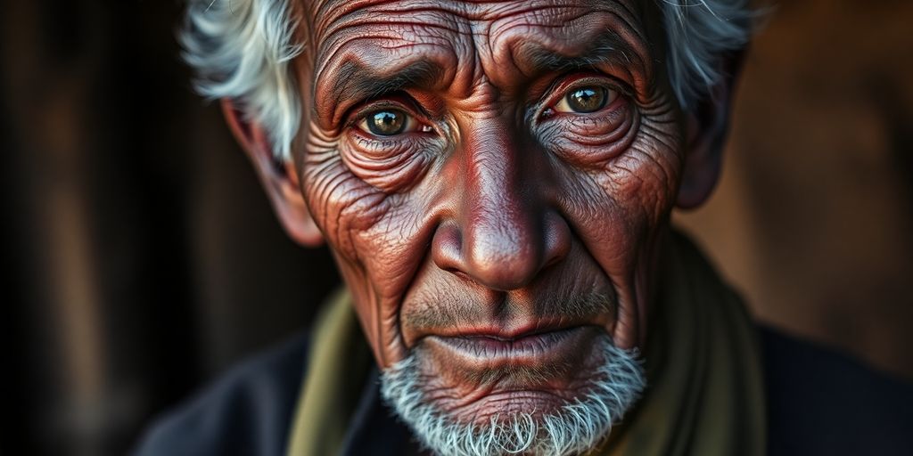 Indigenous Australian elder's face, connection to country