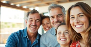 Australian family outdoors, happy and secure.
