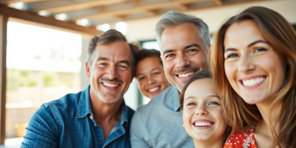 Australian family outdoors, happy and secure.