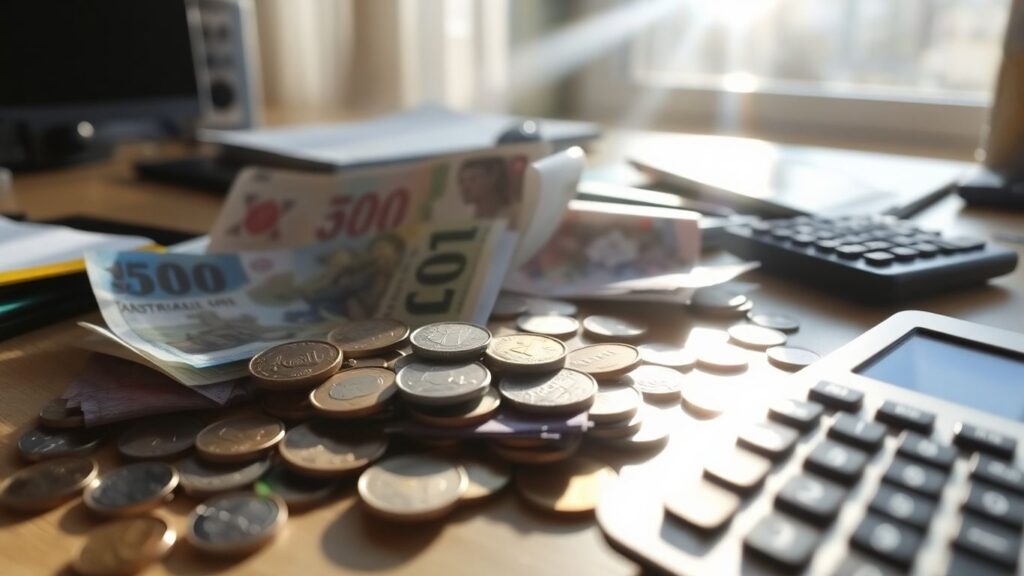 Australian money and calculator on a desk.