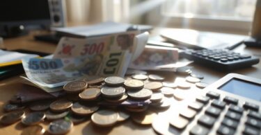 Australian money and calculator on a desk.