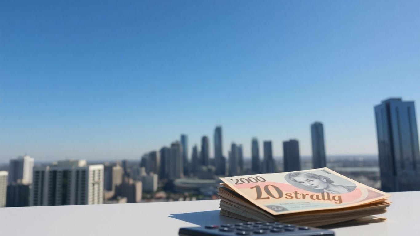 Australian cityscape with money and calculator.