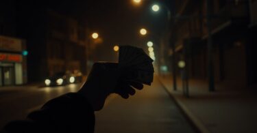 Person getting paid cash at night.