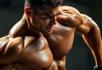 Fit athlete performing intense exercise, peak fitness.