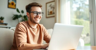 Australian person working remotely from home on laptop.