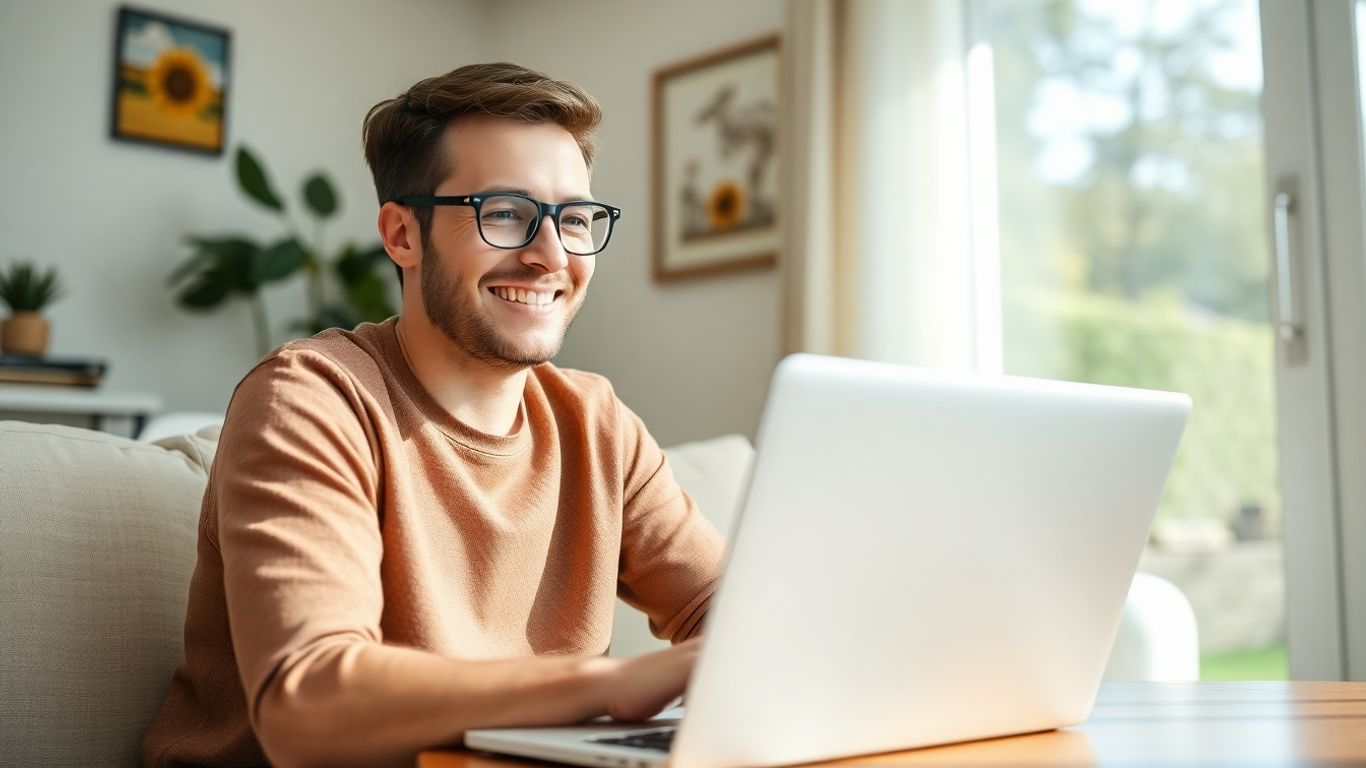 Australian person working remotely from home on laptop.