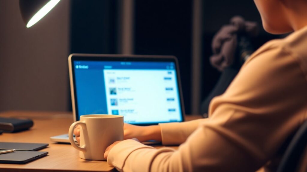 Person working remotely on a laptop.