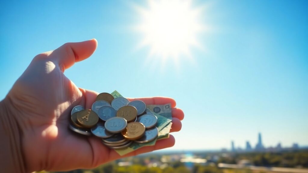 Australian money growing against a sunny landscape.