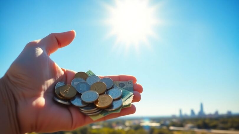 Australian money growing against a sunny landscape.
