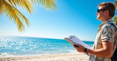 Person on Australian beach with clipboard