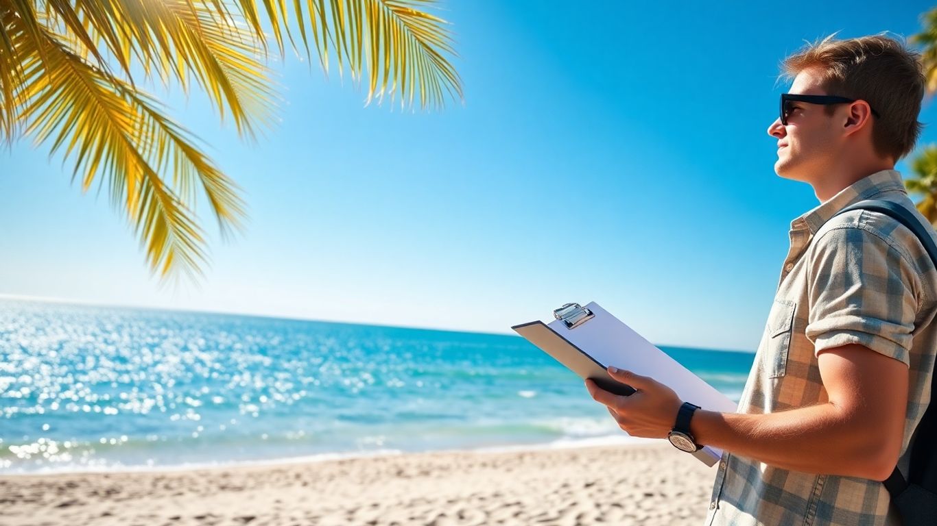 Person on Australian beach with clipboard