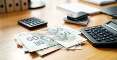 Australian dollars and calculator on a desk.