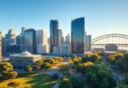 Sydney skyline with Harbour Bridge and modern office buildings