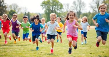 Young athletes running, jumping, and throwing at Bracken Ridge Little Athletics.
