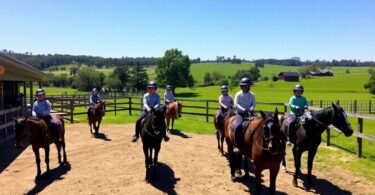 Children riding ponies at Warrandyte equestrian centre
