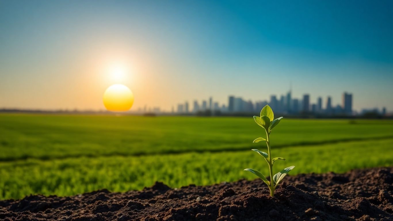 Australian landscape with rising sun and investment growth.