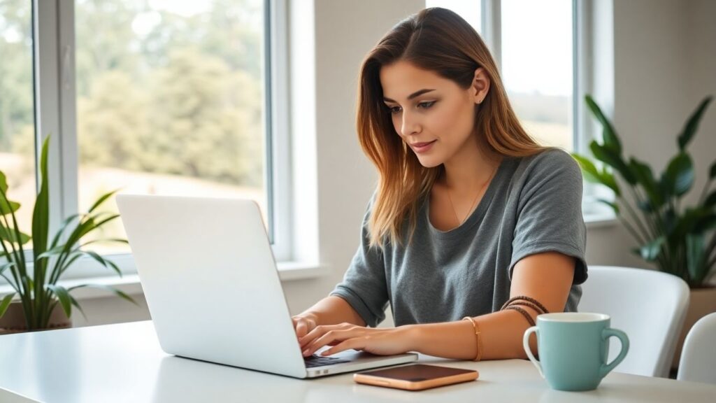 Australian woman working from home with laptop in 2025