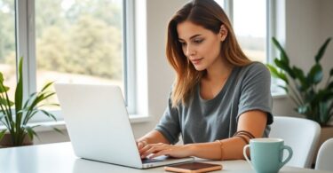 Australian woman working from home with laptop in 2025