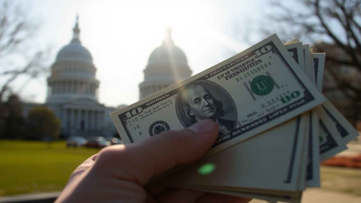 Hand holding money with Capitol building background