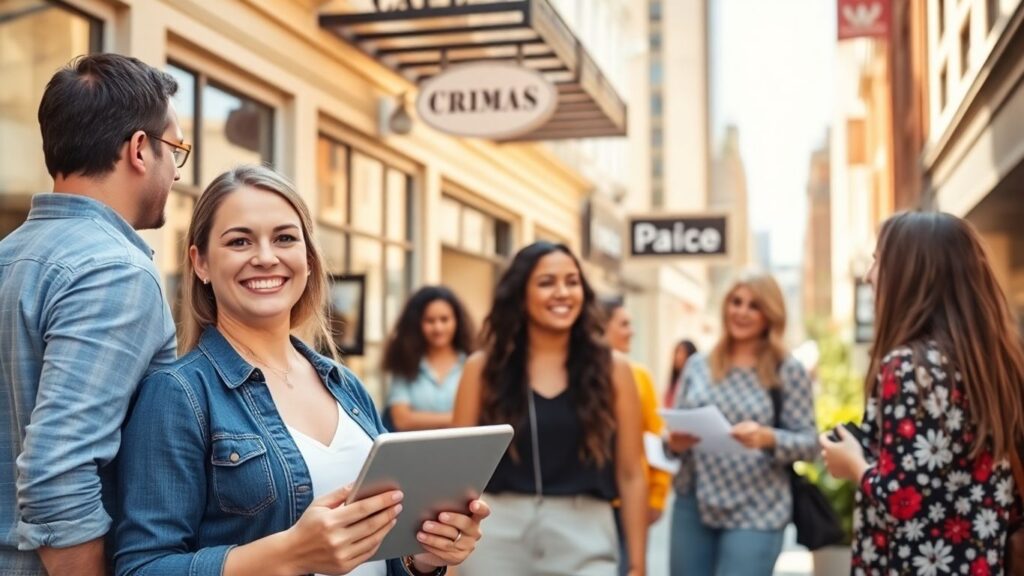Australian entrepreneurs collaborating in a sunny business district.