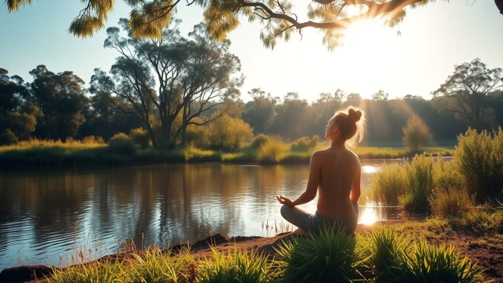 Person meditating in Australian nature
