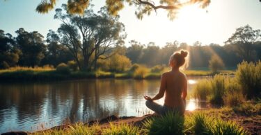 Person meditating in Australian nature
