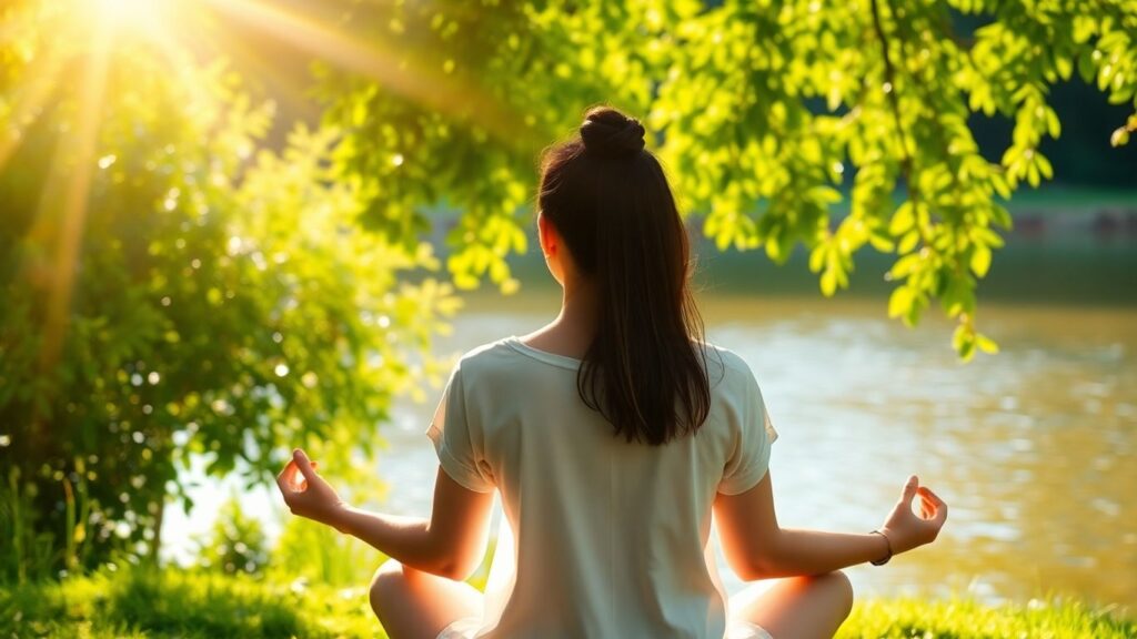Person meditating in nature, finding inner peace and healing.