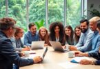 People collaborating at a table in Melbourne office