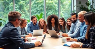 People collaborating at a table in Melbourne office