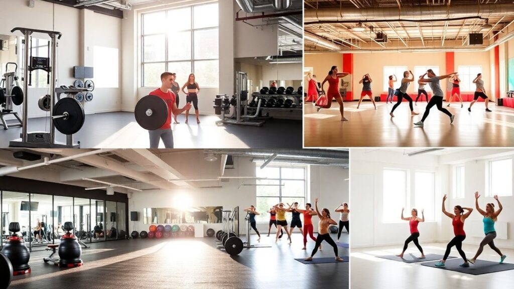 Diverse Melbourne gym interiors and fitness activities.