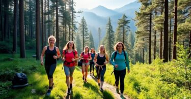 Group hiking in Victoria forest for weight loss retreat