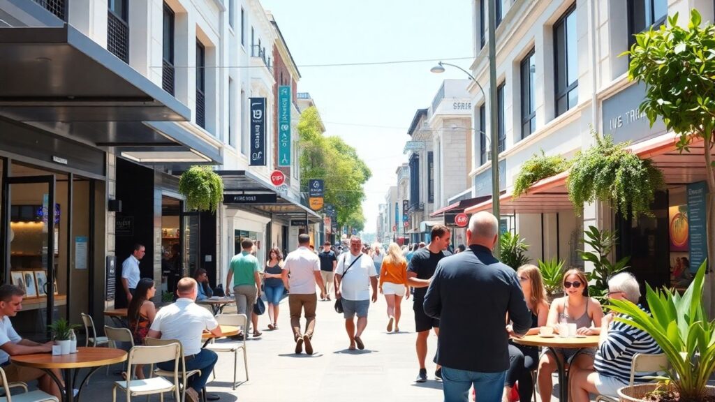 Australian small business owners at busy city café street