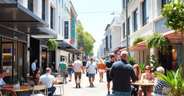 Australian small business owners at busy city café street