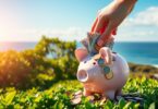 Australian piggy bank overflowing with money.