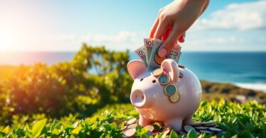Australian piggy bank overflowing with money.