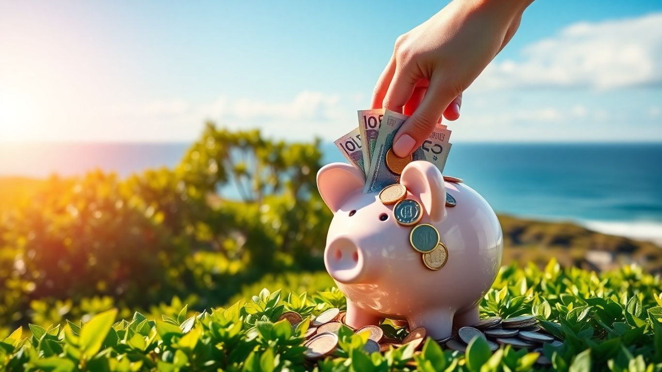 Australian piggy bank overflowing with money.