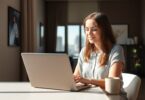 Australian woman typing at home on laptop for work