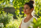 Person meditating in a peaceful Melbourne garden.