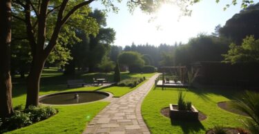 Peaceful Victorian nature scene, ideal for mental health retreat.