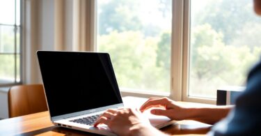 Person working on laptop at home in Australia.