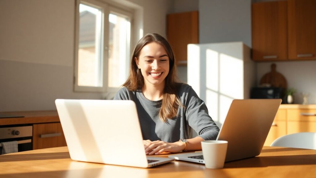 Woman working from home in Australia
