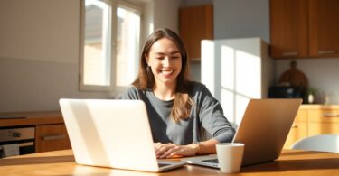 Woman working from home in Australia