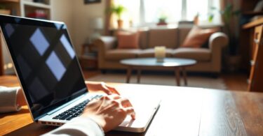 Person working on laptop at home in Australia.
